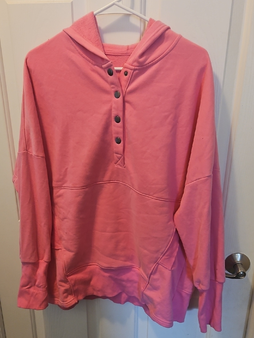 Amazon Women's Pink Hooded Snap-Placket Sweatshirt